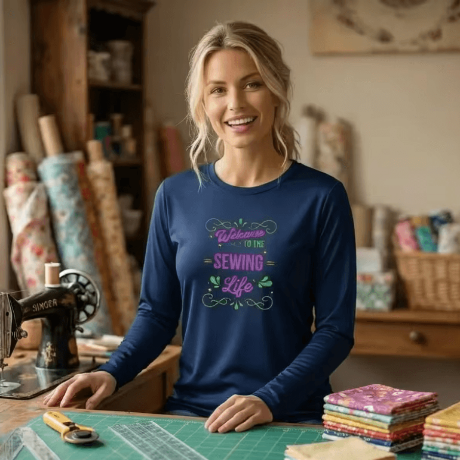 Welcome to The Sewing Life | Dry Fit L/S Shirt — Design Color Vibrant