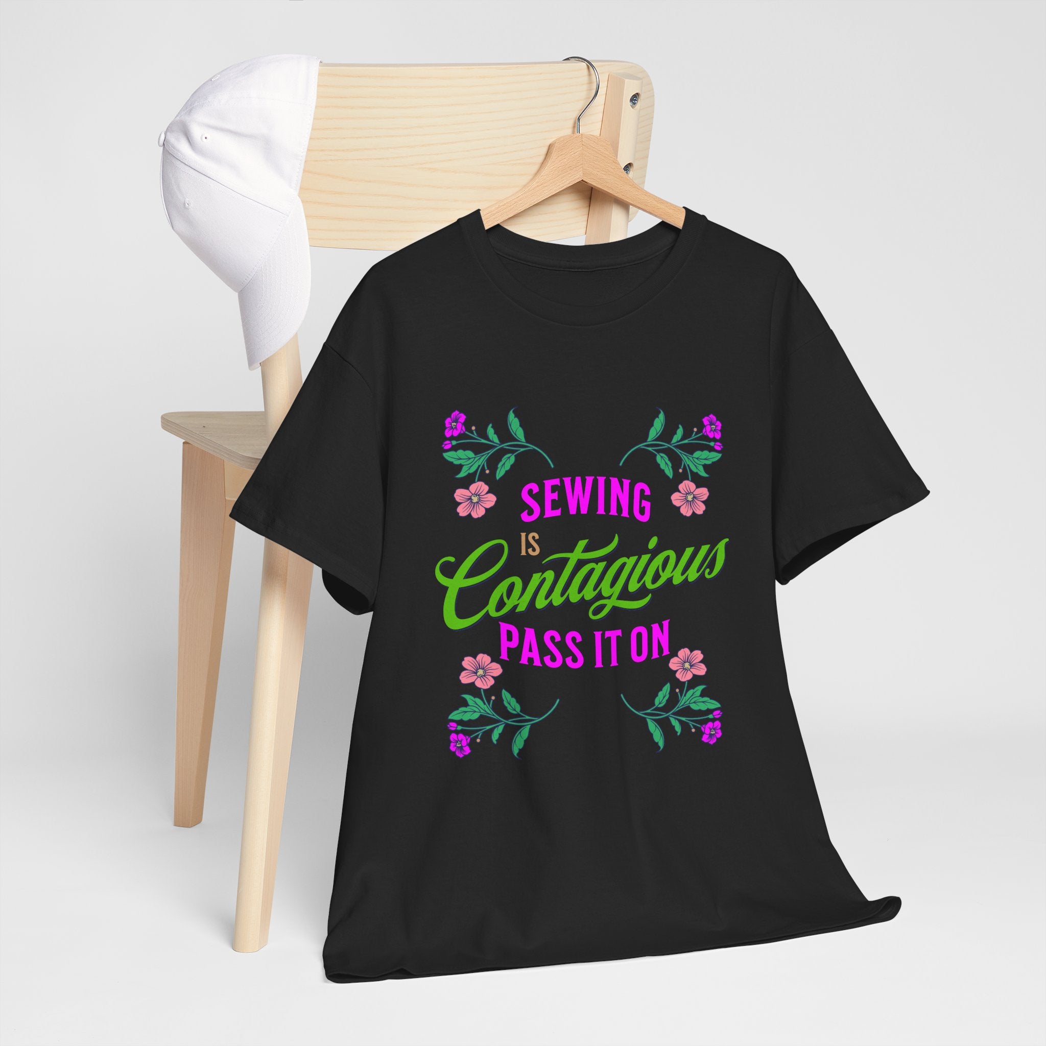 Sewing Is Contagious T-Shirt — Floral Quilting & Sewing Lover Tee