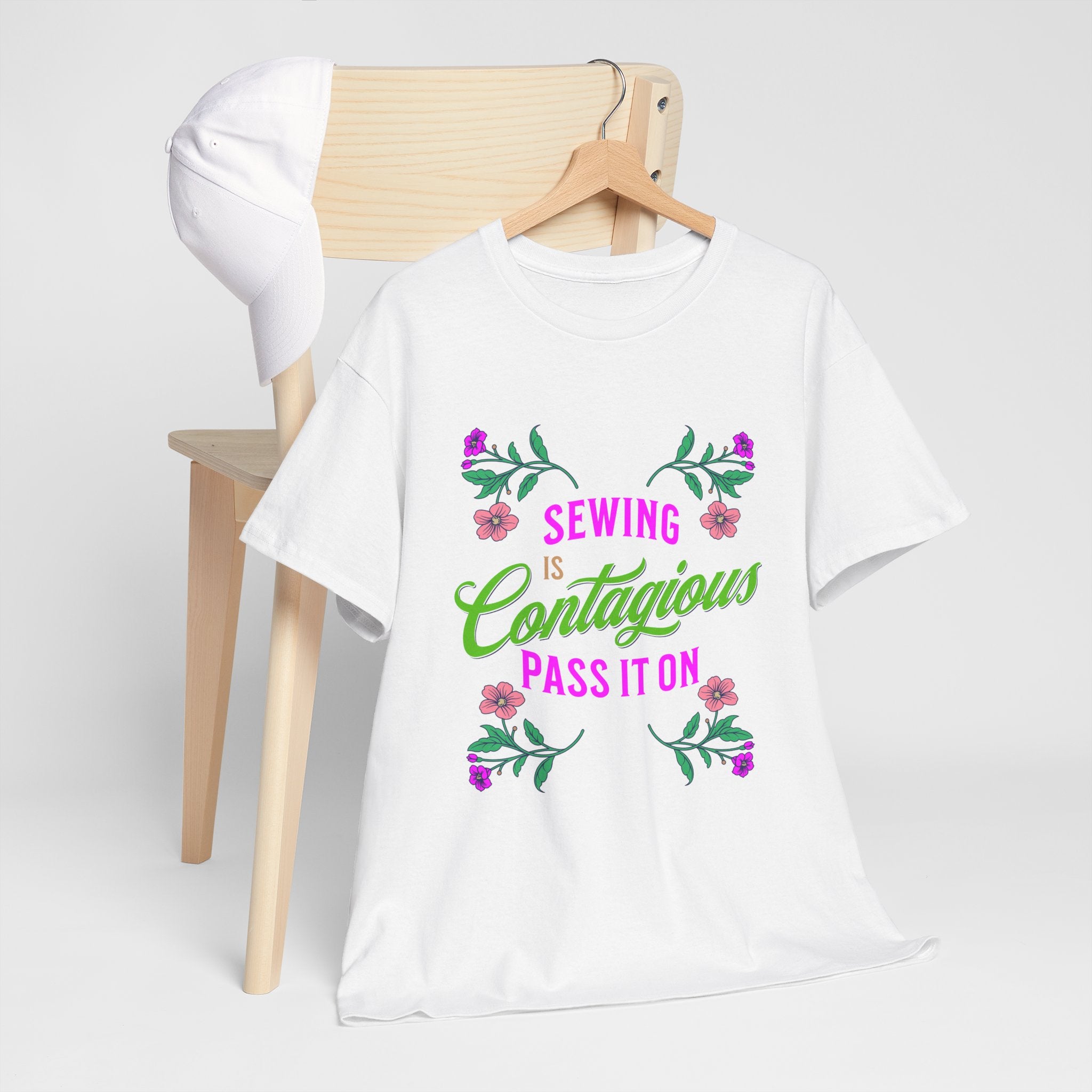 Sewing Is Contagious T-Shirt — Floral Quilting & Sewing Lover Tee