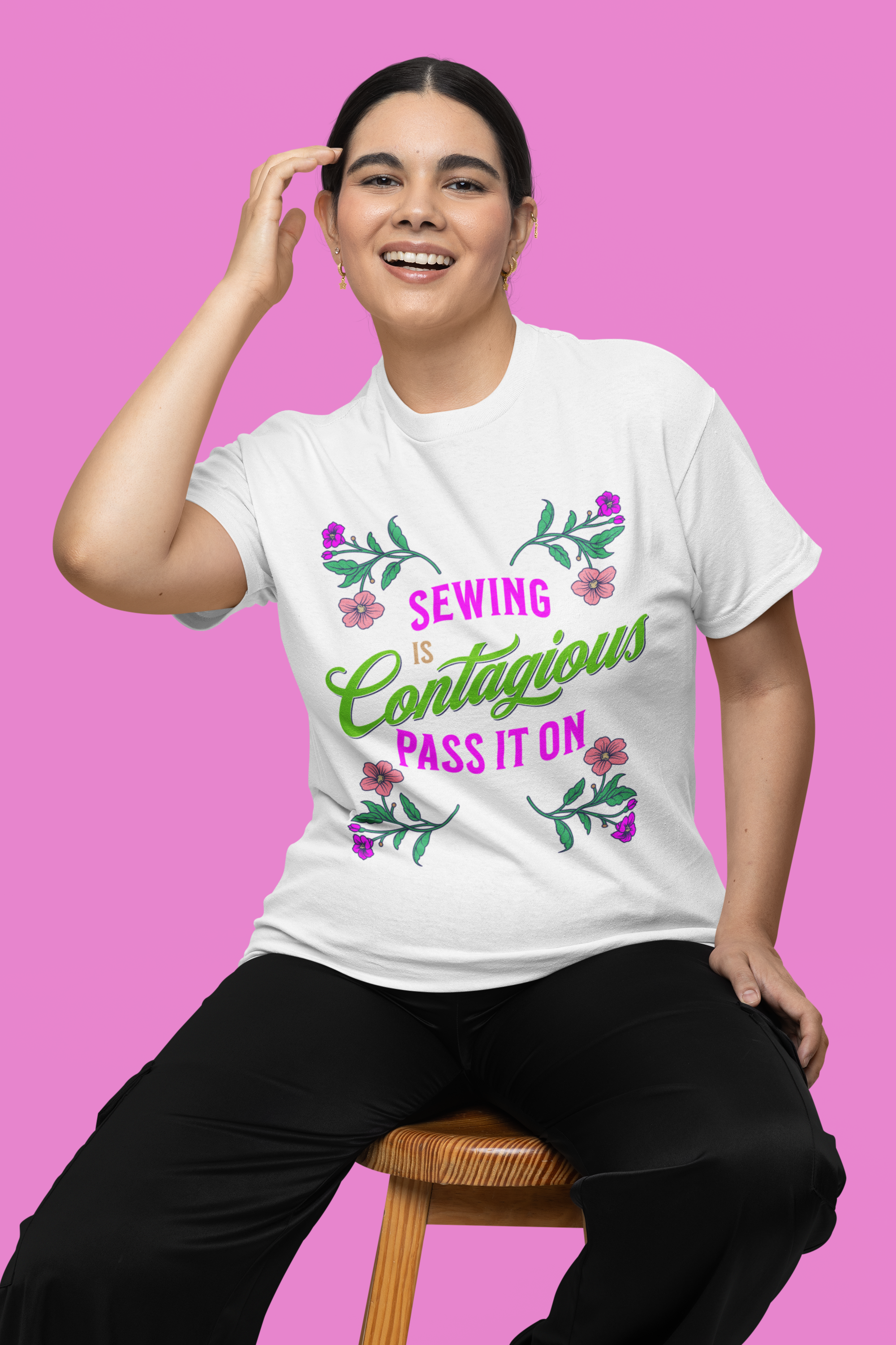 Sewing Is Contagious T-Shirt — Floral Quilting & Sewing Lover Tee
