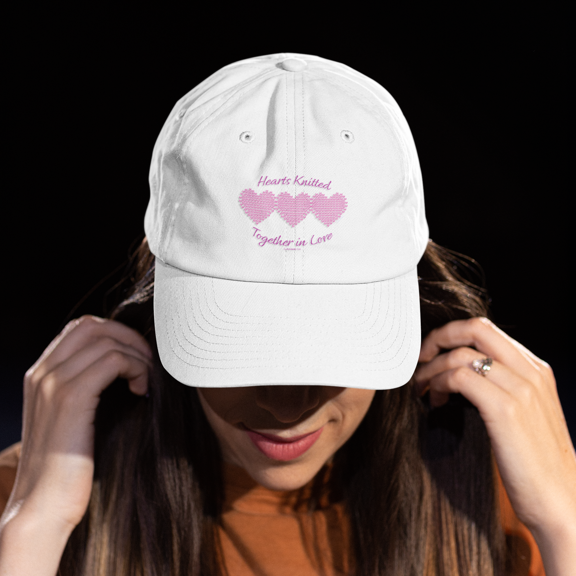 "Hearts Knitted Together in Love" — Baseball Cap