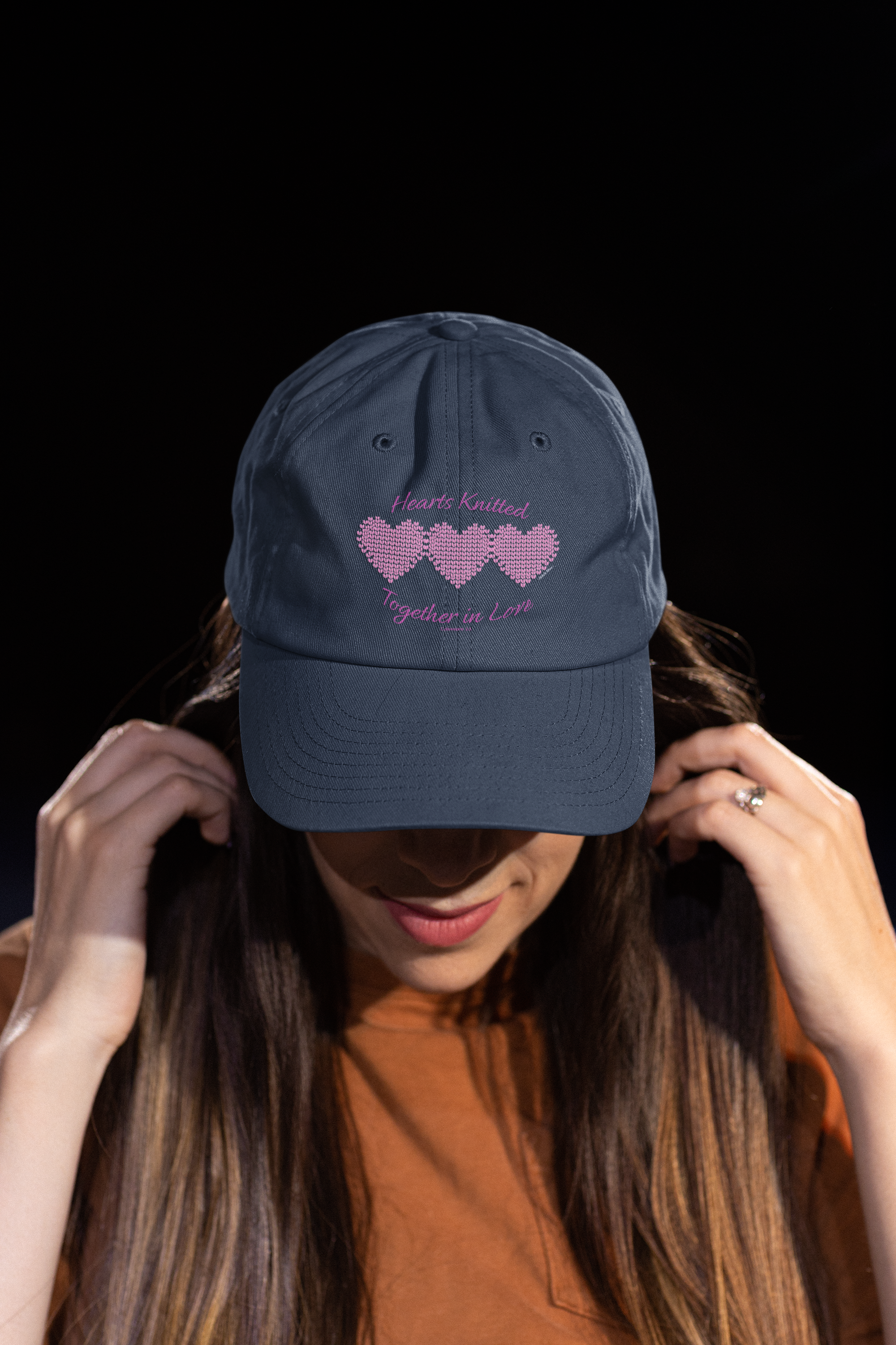 "Hearts Knitted Together in Love" — Baseball Cap