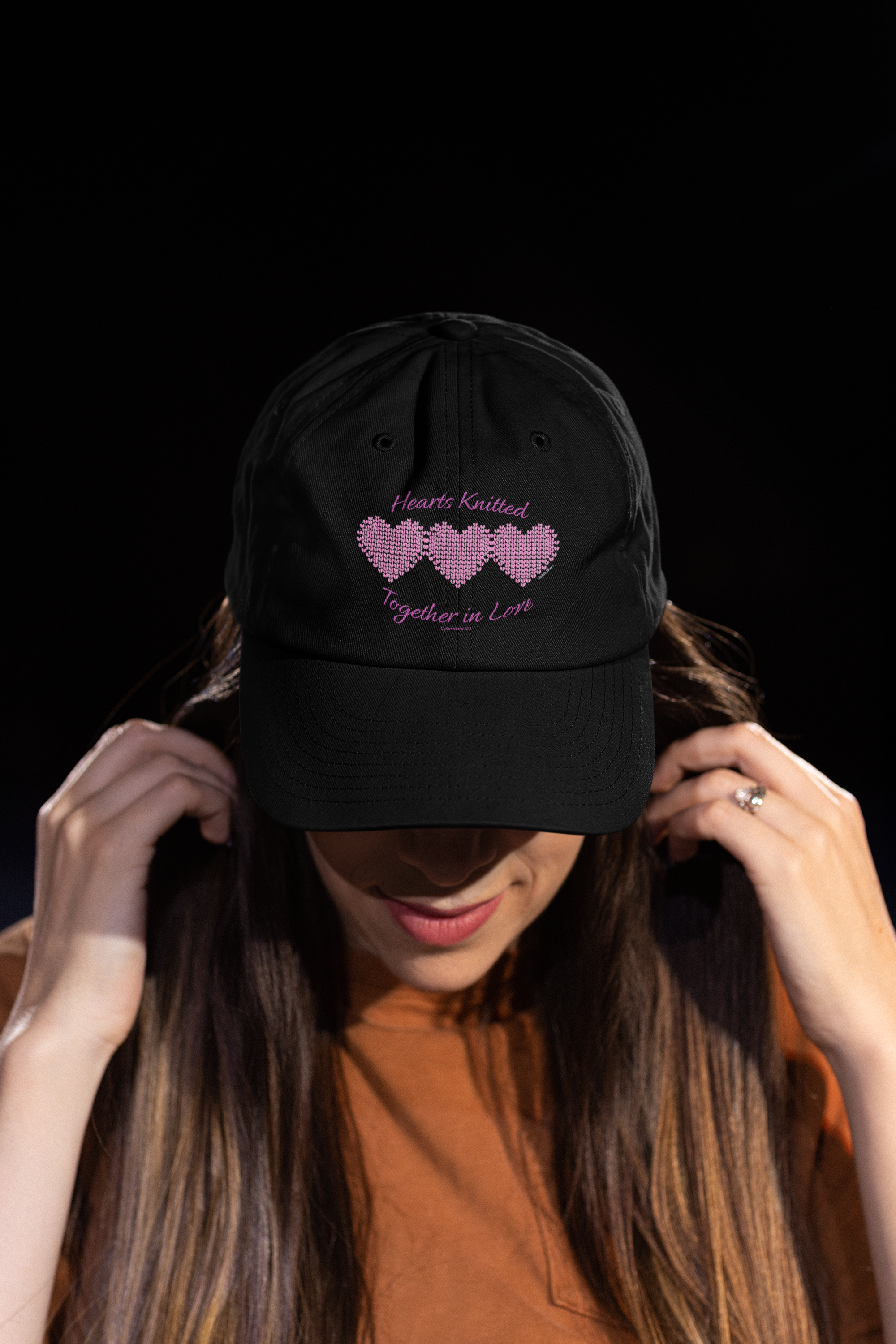 "Hearts Knitted Together in Love" — Baseball Cap