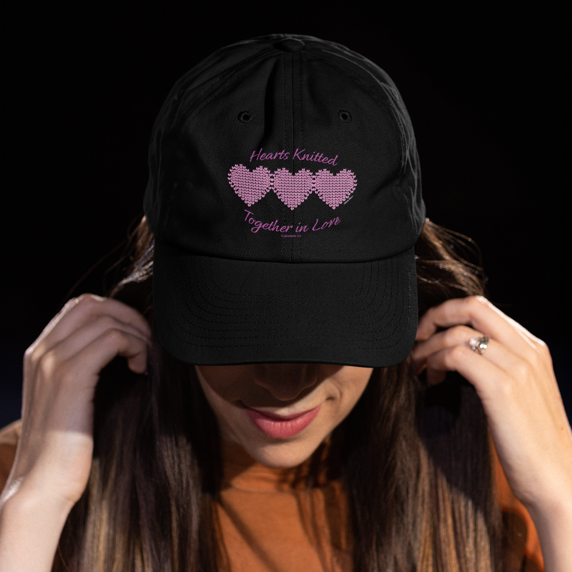 "Hearts Knitted Together in Love" — Baseball Cap