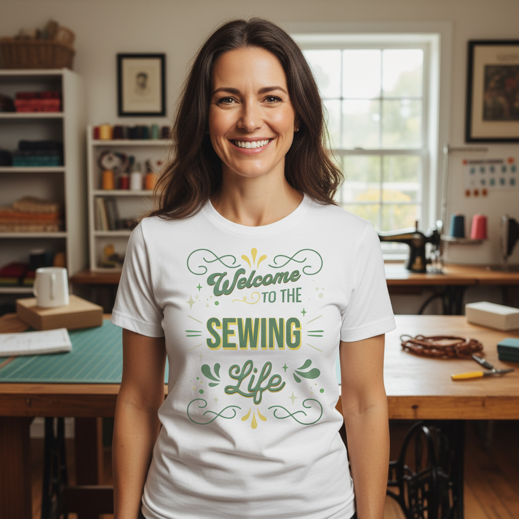 Welcome to The Sewing Life T-Shirt — Mint Colored Design