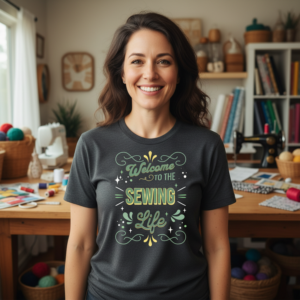 Welcome to The Sewing Life T-Shirt — Mint Colored Design