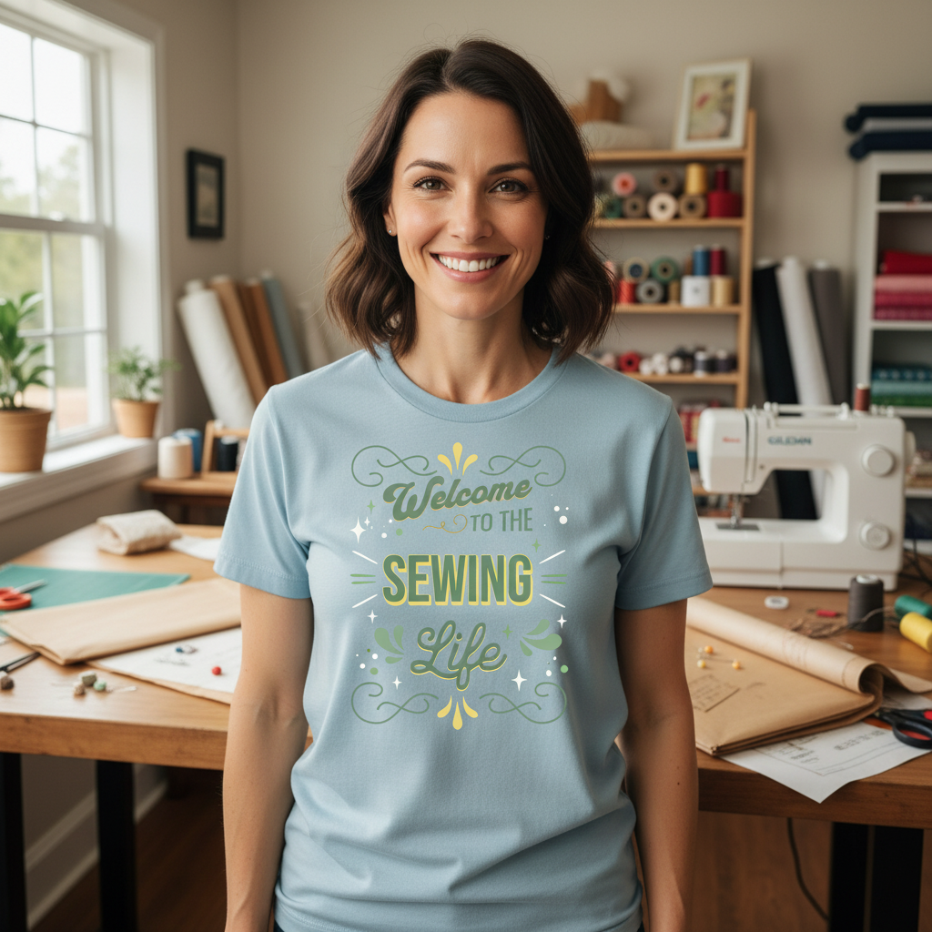 Welcome to The Sewing Life T-Shirt — Mint Colored Design