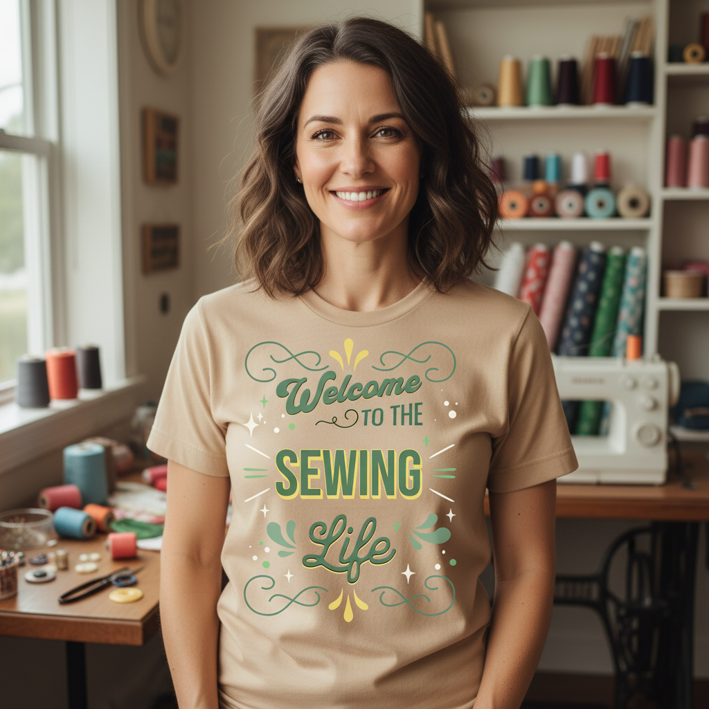 Welcome to The Sewing Life T-Shirt — Mint Colored Design