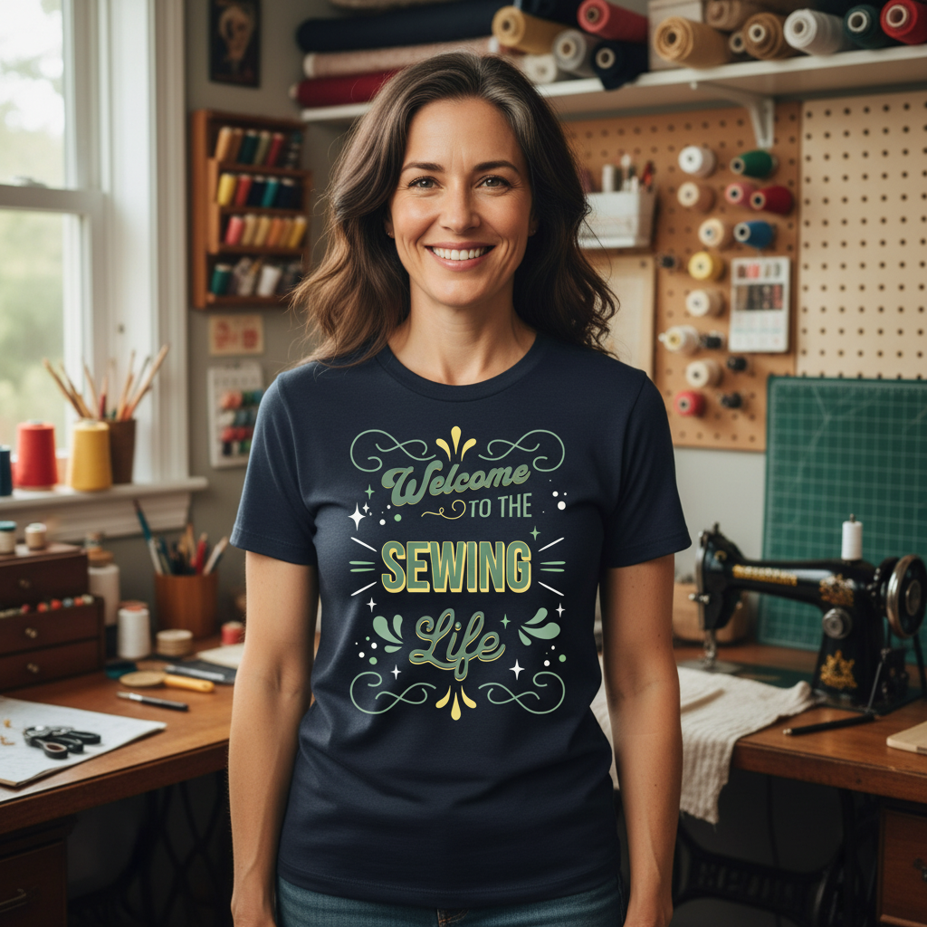 Welcome to The Sewing Life T-Shirt — Mint Colored Design
