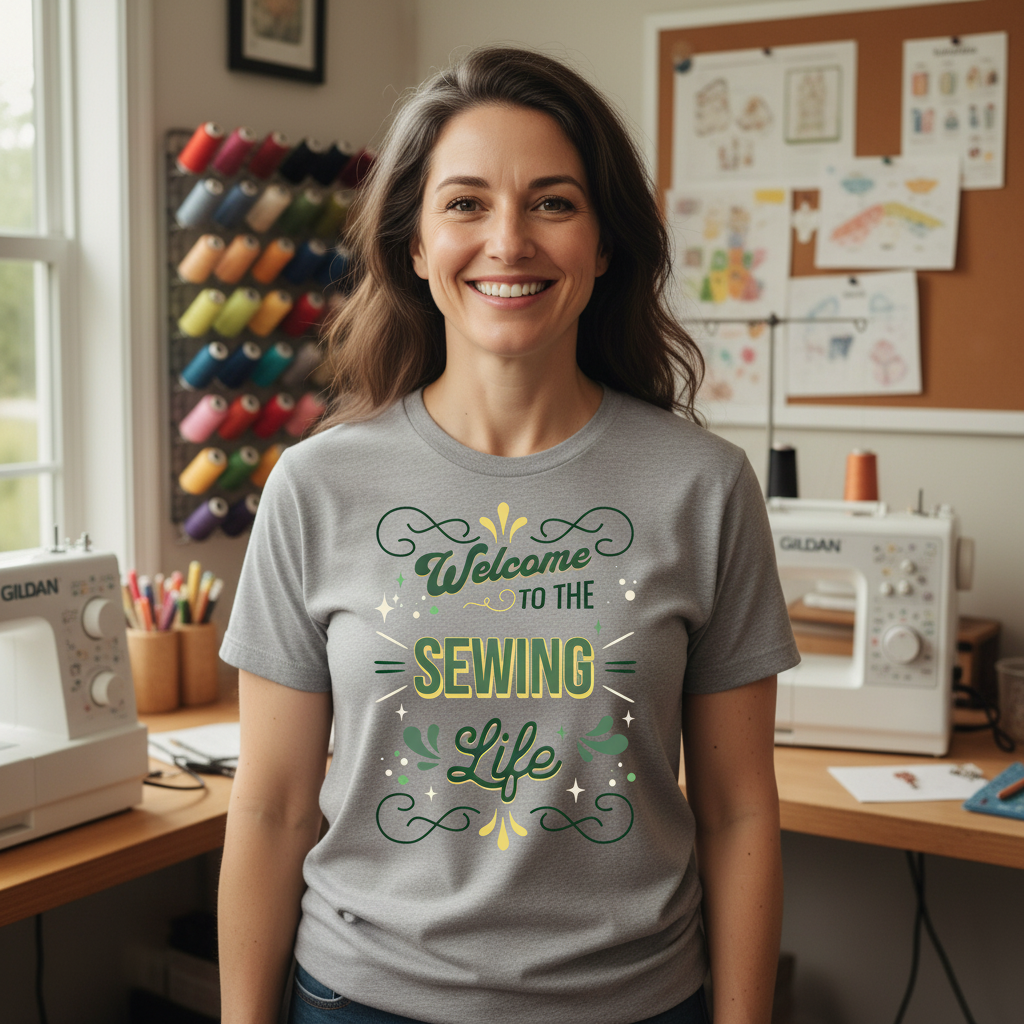 Welcome to The Sewing Life T-Shirt — Mint Colored Design