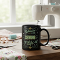 15oz Black Mug — "Sewing. Life." Mint on Black, Favorite Gift for Sewing Lovers