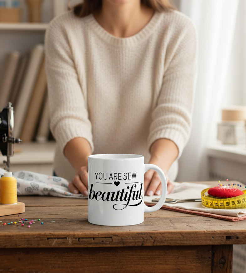 You Are Sew Beautiful Mug — Sewing Lover Ceramic Coffee Cup (11oz, 15oz)