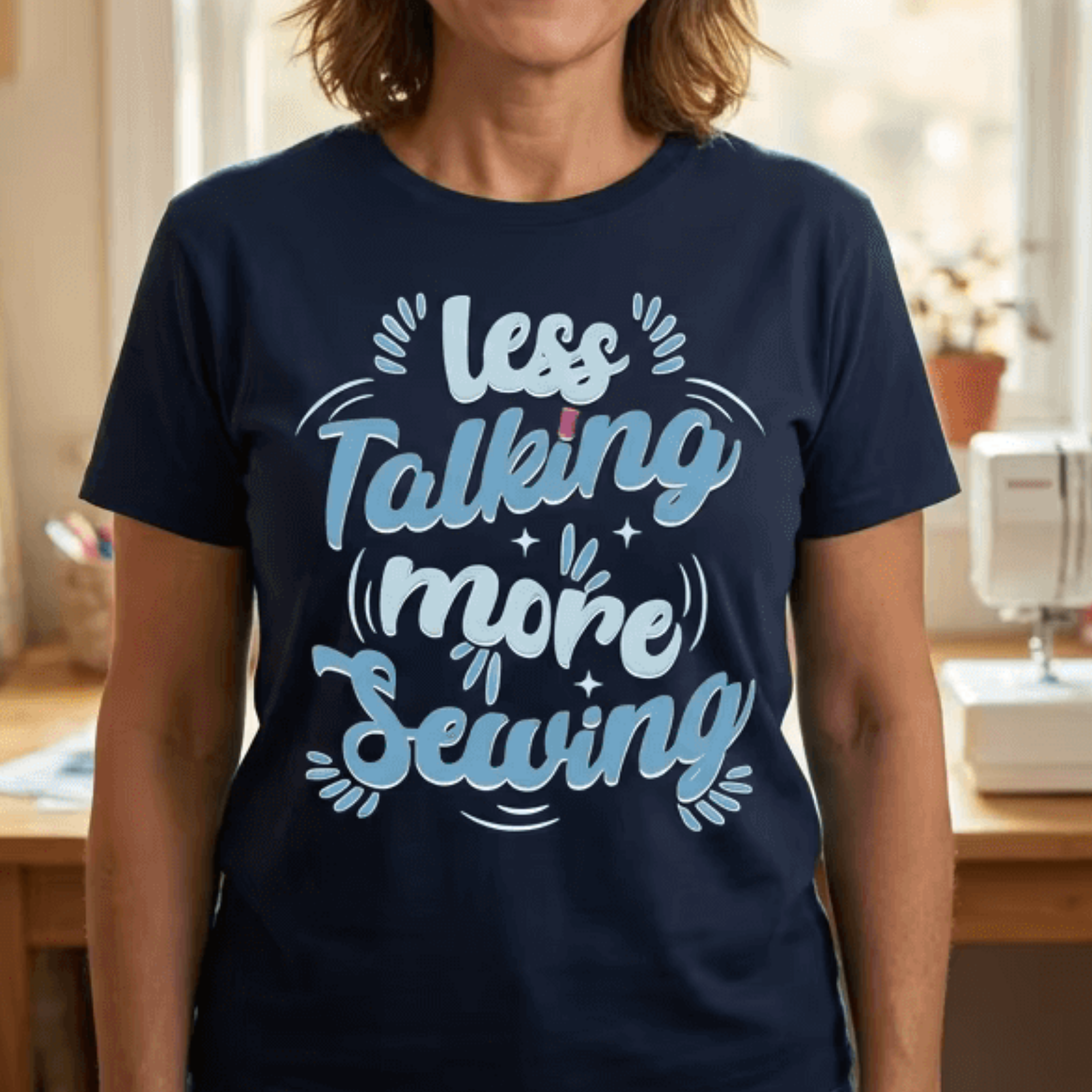 Less Talking More Sewing T‑Shirt — Funny Sewing Lover Tee