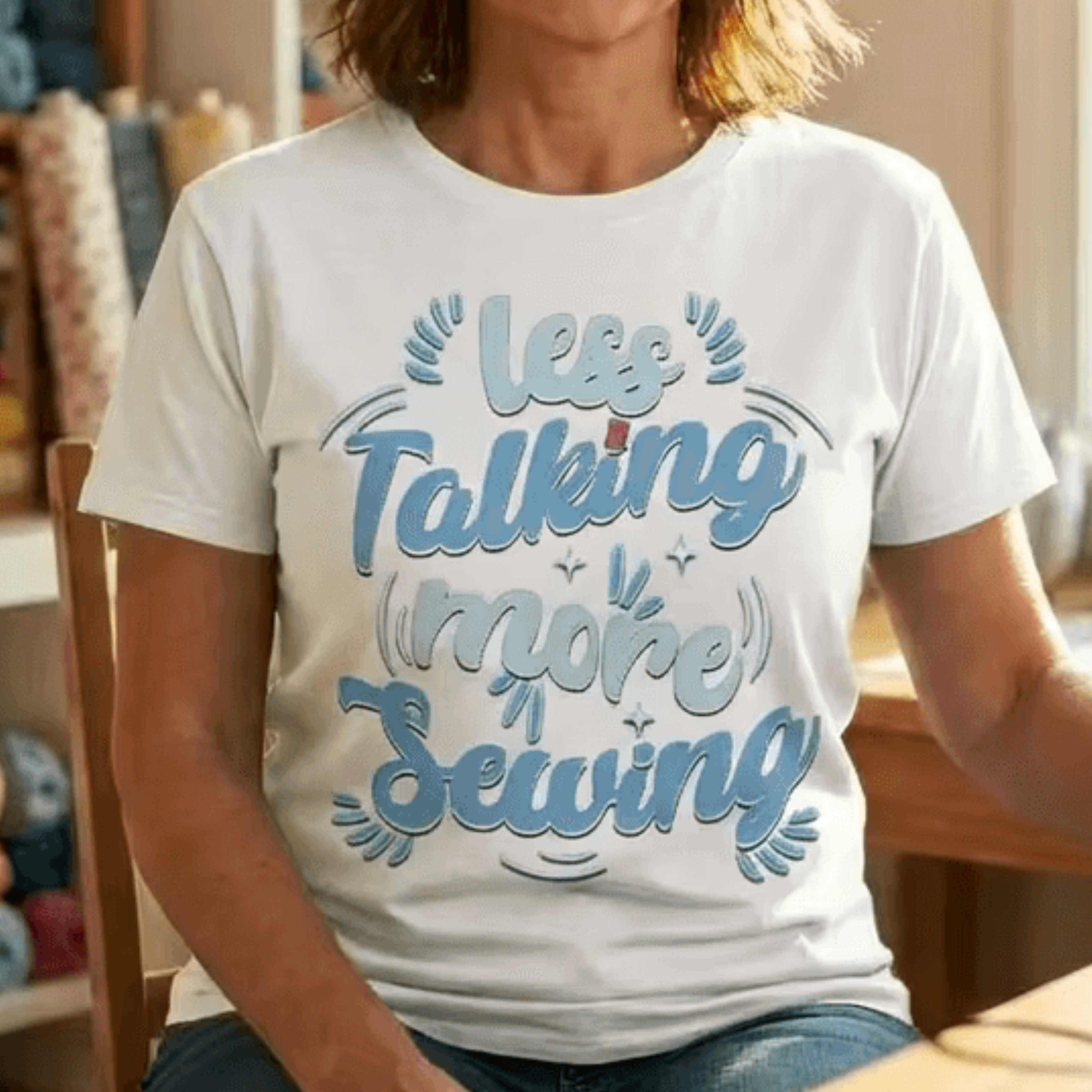 Less Talking More Sewing T‑Shirt — Funny Sewing Lover Tee