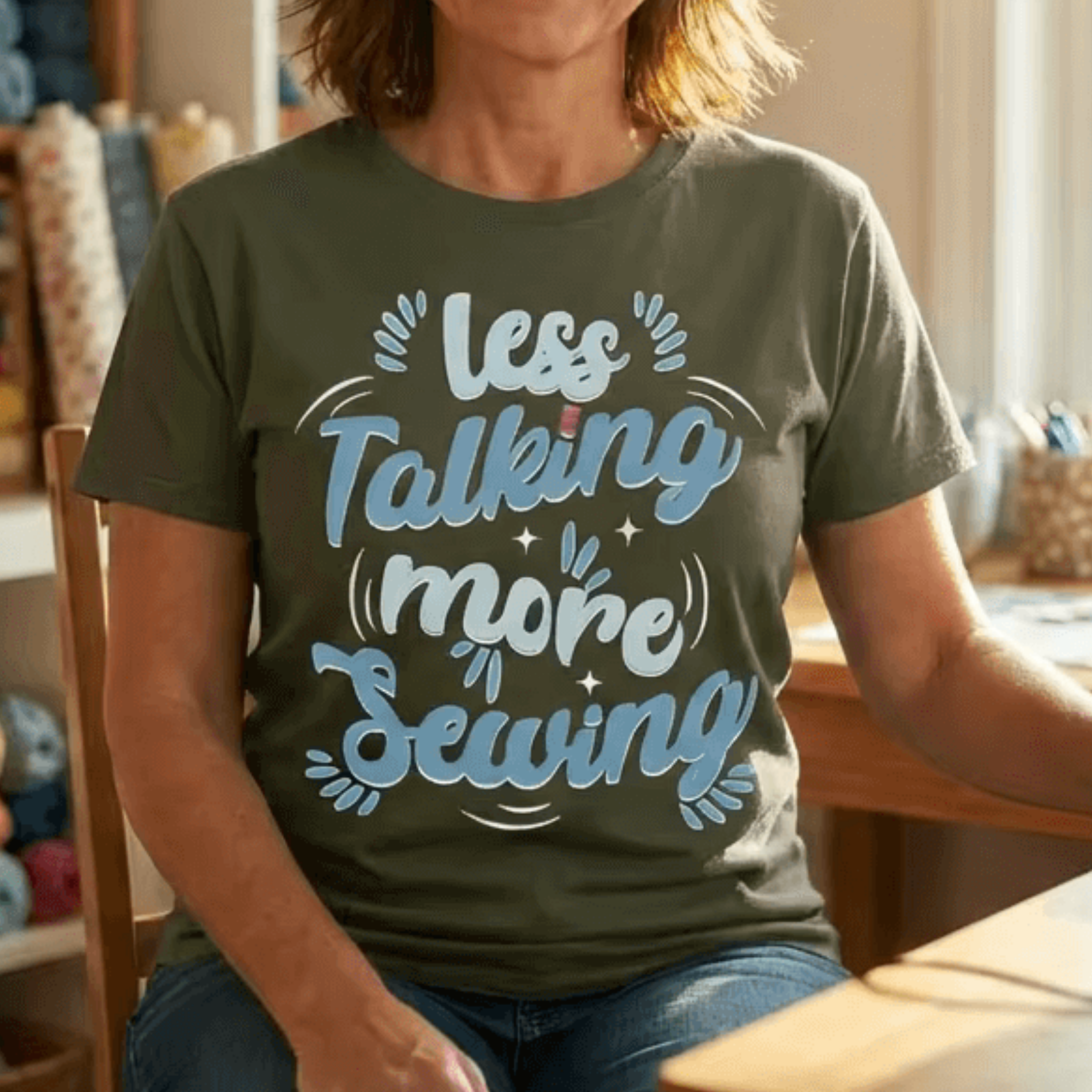 Less Talking More Sewing T‑Shirt — Funny Sewing Lover Tee