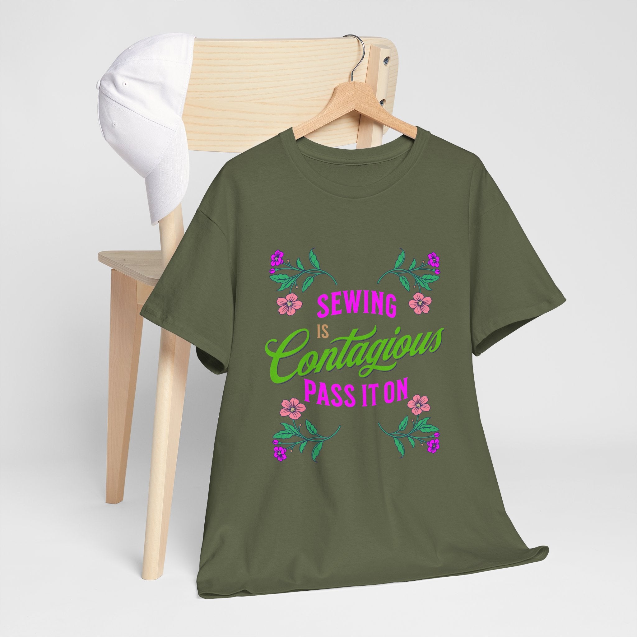 Sewing Is Contagious T-Shirt — Floral Quilting & Sewing Lover Tee