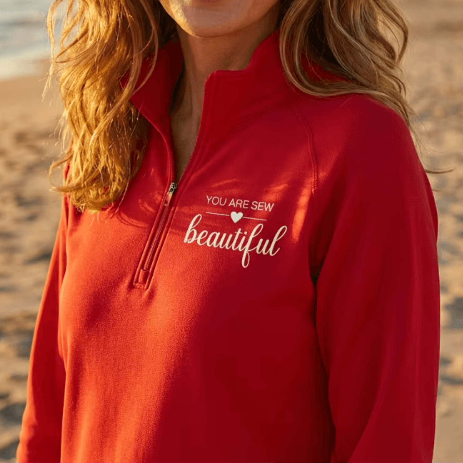 You Are Sew Beautiful Quarter-Zip Pullover — Moisture-Wicking Heart Design