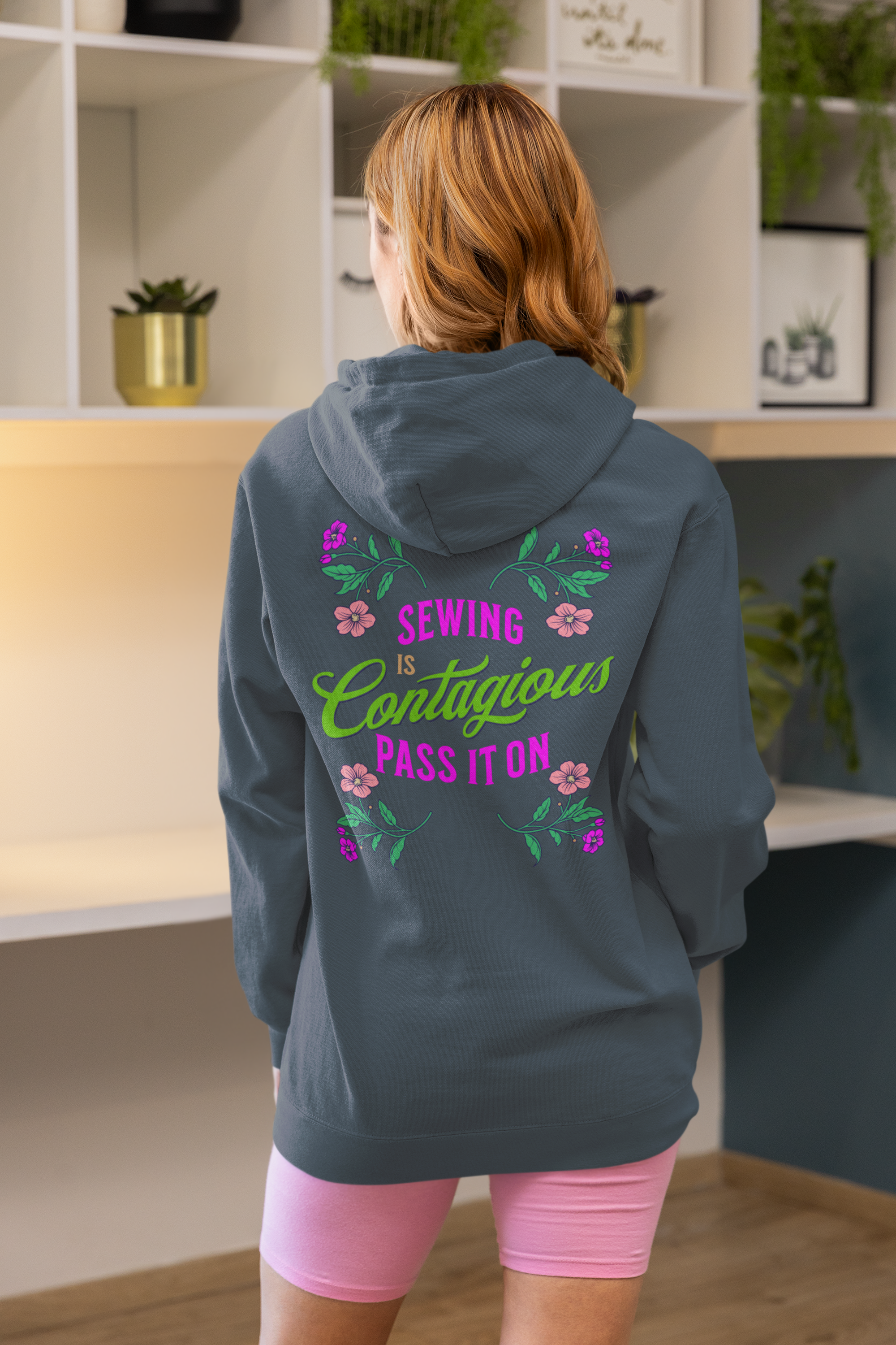 Sewing is Contagious Hoodie — Stitch Bliss Graphic Pullover for Quilters & Makers