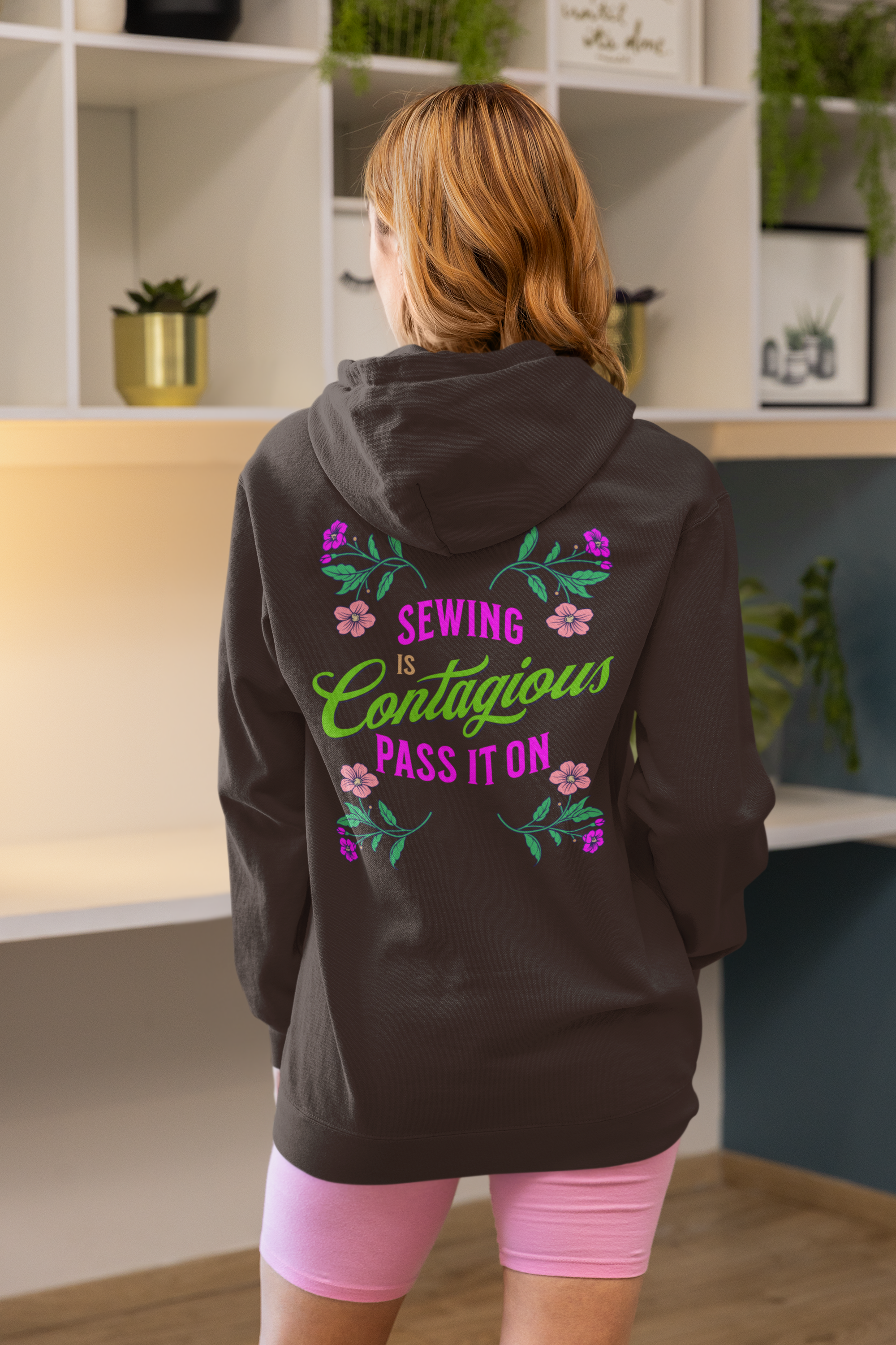 Sewing is Contagious Hoodie — Stitch Bliss Graphic Pullover for Quilters & Makers