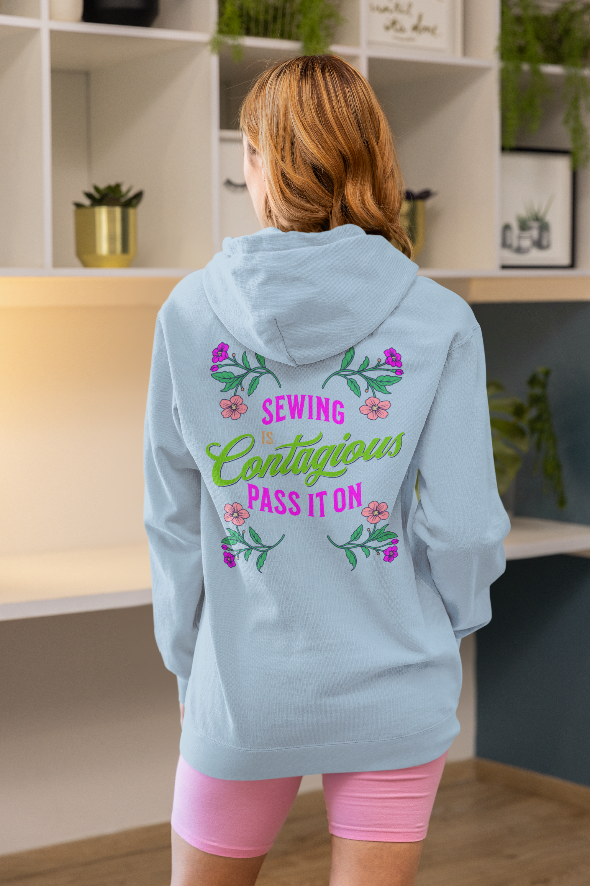 Sewing is Contagious Hoodie — Stitch Bliss Graphic Pullover for Quilters & Makers
