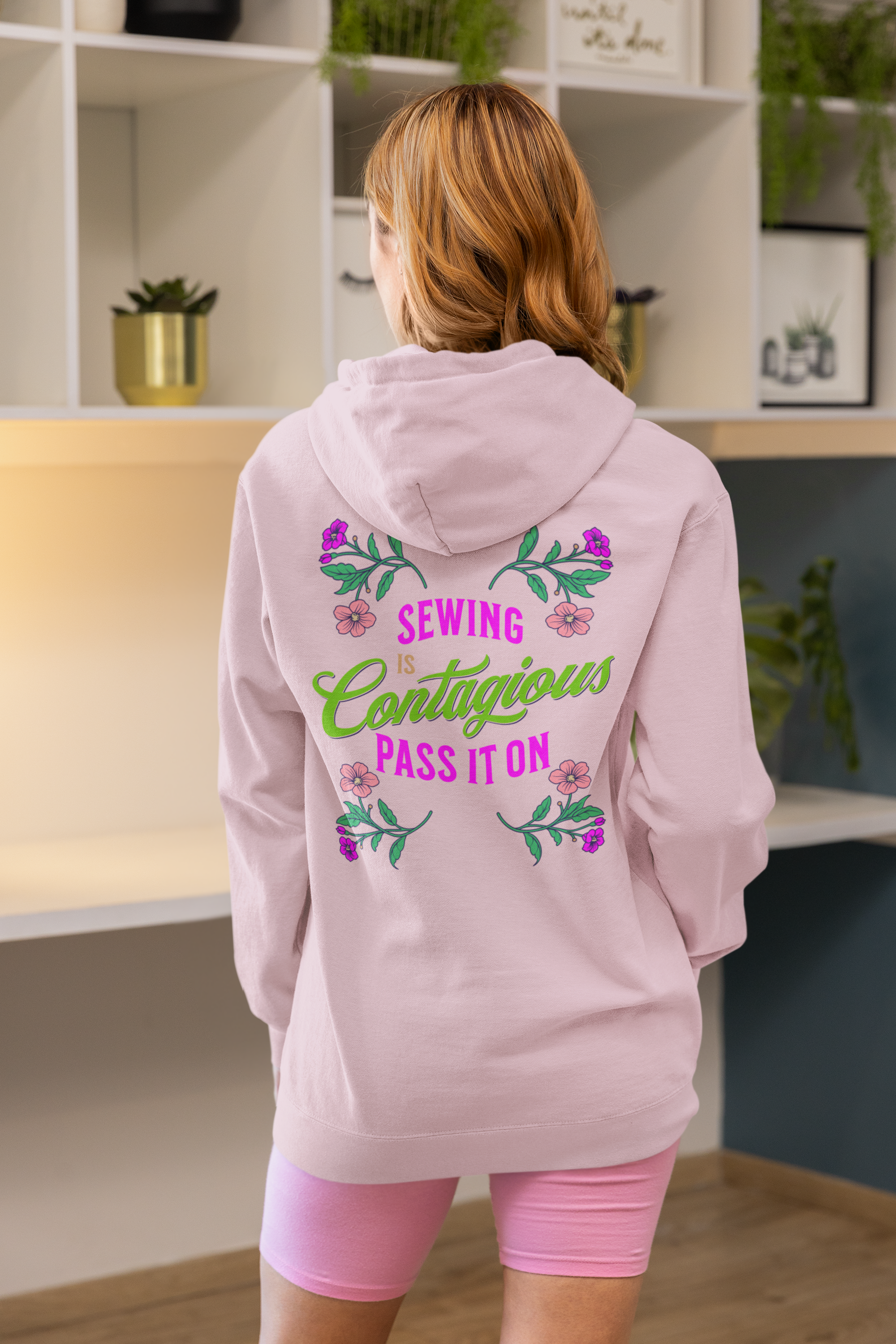 Sewing is Contagious Hoodie — Stitch Bliss Graphic Pullover for Quilters & Makers