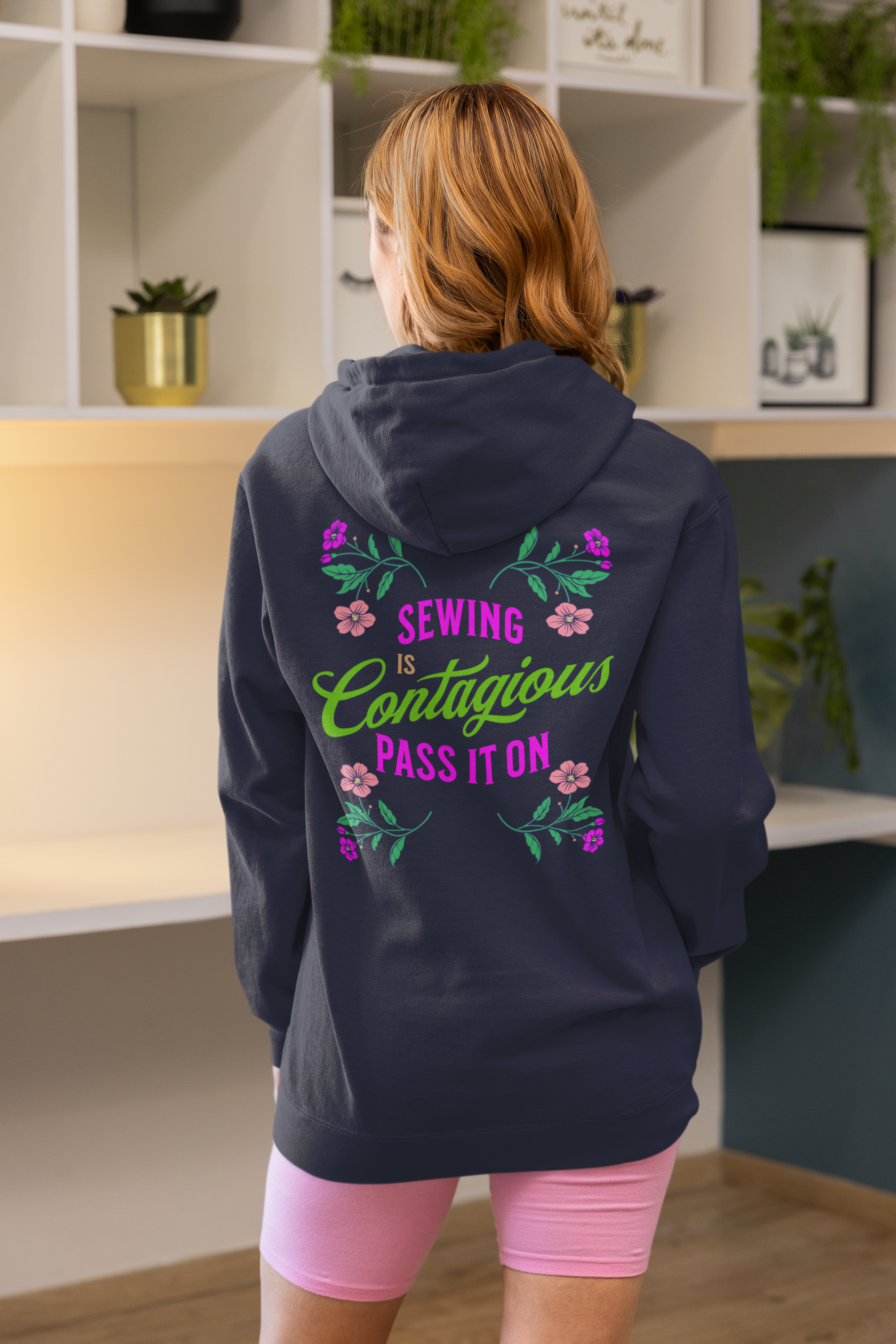 Sewing is Contagious Hoodie — Stitch Bliss Graphic Pullover for Quilters & Makers