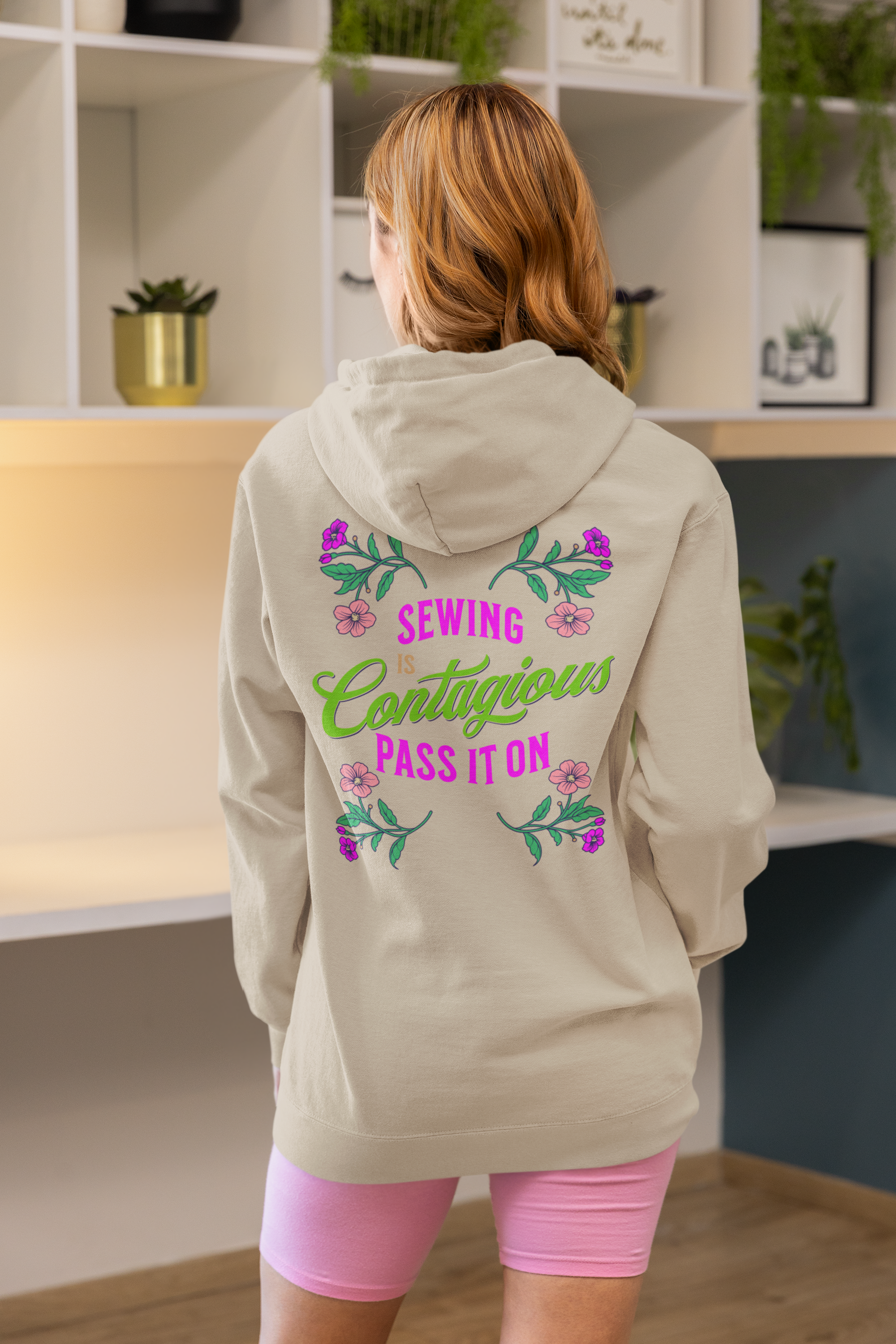 Sewing is Contagious Hoodie — Stitch Bliss Graphic Pullover for Quilters & Makers