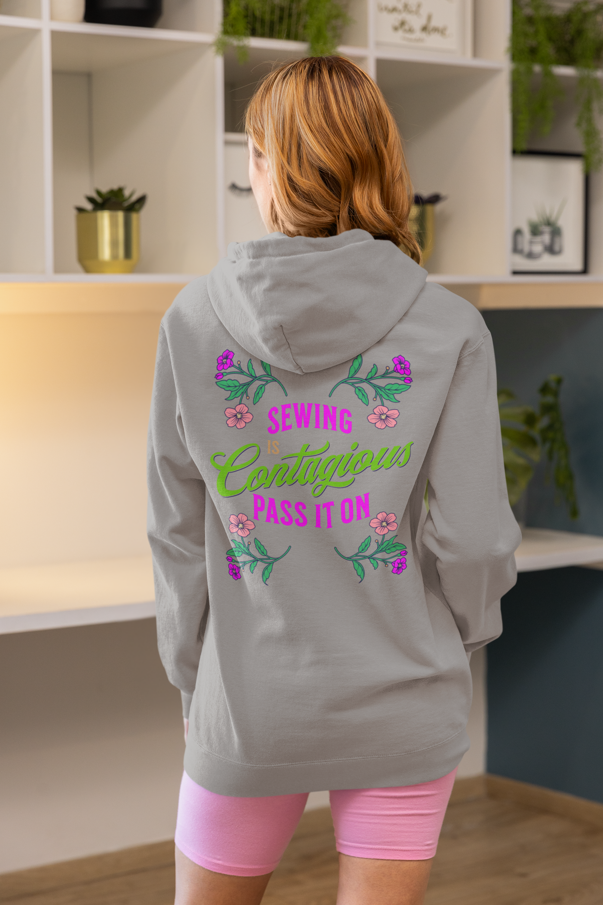 Sewing is Contagious Hoodie — Stitch Bliss Graphic Pullover for Quilters & Makers