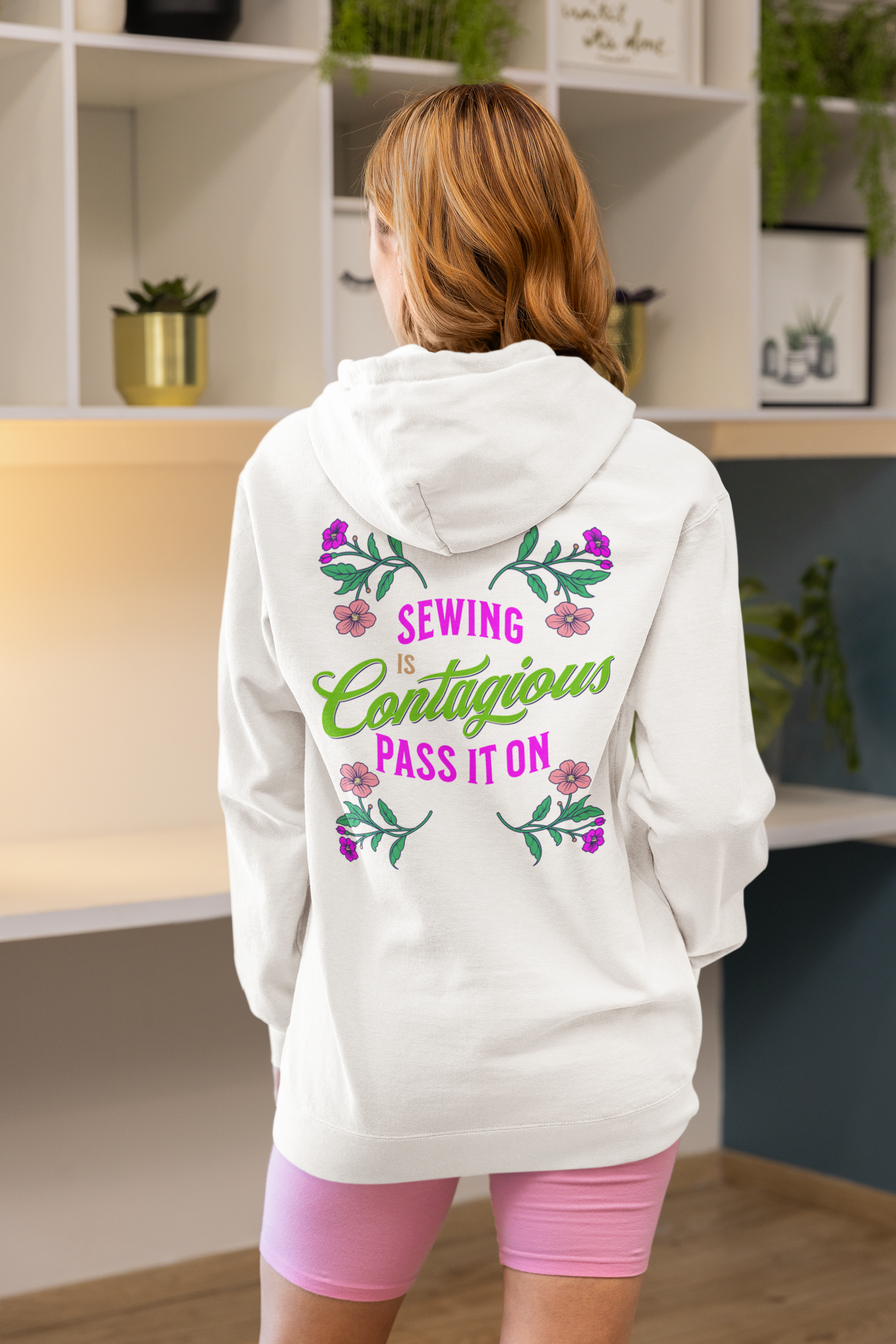 Sewing is Contagious Hoodie — Stitch Bliss Graphic Pullover for Quilters & Makers